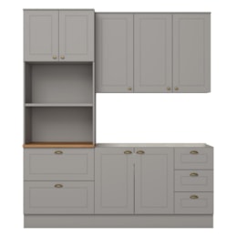 Cozinha Modulada Americana 3 Peças com Balcão 120cm sem Tampo Cinza/Nature - Móveis Henn