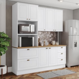 Cozinha Modulada Americana 3 Peças com Torre Quente 2 Fornos Branco/Nature - Móveis Henn 