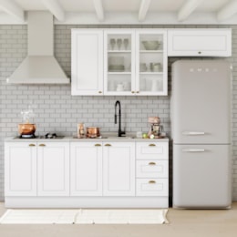 Cozinha Modulada Americana 4 Peças com Balcão 120cm sem Tampo Branco/Calcare - Móveis Henn