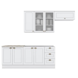 Cozinha Modulada Americana 4 Peças com Balcão 120cm sem Tampo Branco/Calcare - Móveis Henn
