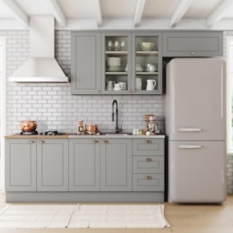 Cozinha Modulada Americana 4 Peças com Balcão 120cm sem Tampo Cinza/Nature - Móveis Henn