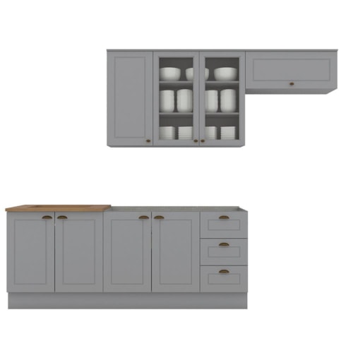 Cozinha Modulada Americana 4 Peças com Balcão 120cm sem Tampo Cinza/Nature - Móveis Henn