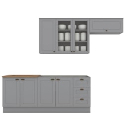Cozinha Modulada Americana 4 Peças com Balcão 120cm sem Tampo Cinza/Nature - Móveis Henn Cozinha Modulada Americana 4 Peças com Balcão 120cm sem Tampo Cinza/Nature - Móveis Henn