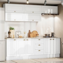 Cozinha Modulada Americana 8 Peças Balcão 120cm Branco/Calcare com Tampo - Móveis Henn