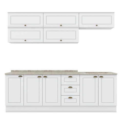 Cozinha Modulada Americana 8 Peças Balcão 120cm Branco/Calcare com Tampo - Móveis Henn