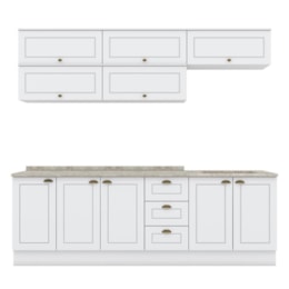 Cozinha Modulada Americana 8 Peças Balcão 120cm Branco/Calcare com Tampo - Móveis Henn Cozinha Modulada Americana 8 Peças Balcão 120cm Branco/Calcare com Tampo - Móveis Henn