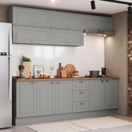 Cozinha Modulada Americana 8 Peças Balcão 120cm Cinza/Nature com Tampo - Móveis Henn Cozinha Modulada Americana 8 Peças Balcão 120cm Cinza/Nature com Tampo - Móveis Henn