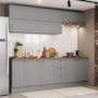 Cozinha Modulada Americana 8 Peças Balcão 120cm Cinza/Nature com Tampo - Móveis Henn