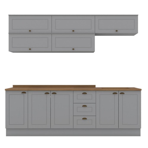 Cozinha Modulada Americana 8 Peças Balcão 120cm Cinza/Nature com Tampo - Móveis Henn