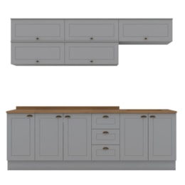 Cozinha Modulada Americana 8 Peças Balcão 120cm Cinza/Nature com Tampo - Móveis Henn Cozinha Modulada Americana 8 Peças Balcão 120cm Cinza/Nature com Tampo - Móveis Henn