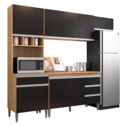 Cozinha Modulada Andréia 5 Peças 240cm Amêndoa/Preto - AJL Móveis Cozinha Modulada Andréia 5 Peças 240cm Amêndoa/Preto - AJL Móveis