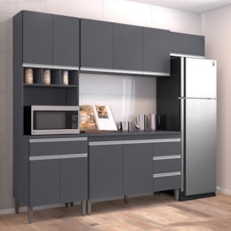 Cozinha Modulada Andréia 5 Peças 240cm Cinza - AJL Móveis Cozinha Modulada Andréia 5 Peças 240cm Cinza - AJL Móveis