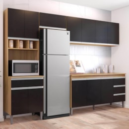 Cozinha Modulada Andréia 5 Peças 274cm Amêndoa/Preto - AJL Móveis Cozinha Modulada Andréia 5 Peças 274cm Amêndoa/Preto - AJL Móveis