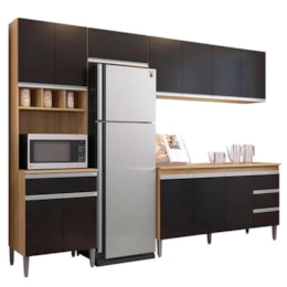 Cozinha Modulada Andréia 5 Peças 274cm Amêndoa/Preto - AJL Móveis Cozinha Modulada Andréia 5 Peças 274cm Amêndoa/Preto - AJL Móveis