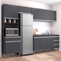 Cozinha Modulada Andréia 5 Peças 274cm Cinza - AJL Móveis Cozinha Modulada Andréia 5 Peças 274cm Cinza - AJL Móveis