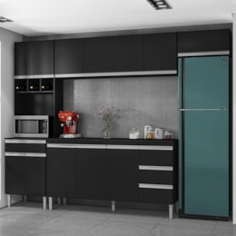 Cozinha Modulada Andréia 5 Peças 274cm Preto - AJL Móveis Cozinha Modulada Andréia 5 Peças 274cm Preto - AJL Móveis