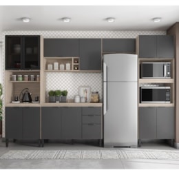 Cozinha Modulada Composição 1 Firenze 5 Peças Avena/Grafito - Demóbile Cozinha Modulada Composição 1 Firenze 5 Peças Avena/Grafito - Demóbile