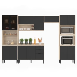 Cozinha Modulada Composição 1 Firenze 5 Peças Avena/Grafito - Demóbile Cozinha Modulada Composição 1 Firenze 5 Peças Avena/Grafito - Demóbile