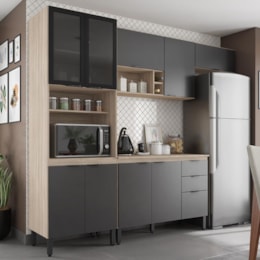 Cozinha Modulada Composição 6 Firenze 4 Peças Avena/Grafito - Demóbile Cozinha Modulada Composição 6 Firenze 4 Peças Avena/Grafito - Demóbile