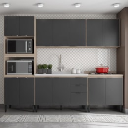 Cozinha Modulada Composição FHR001 Firenze 5 Peças Avena/Grafito - Demóbile Cozinha Modulada Composição FHR001 Firenze 5 Peças Avena/Grafito - Demóbile