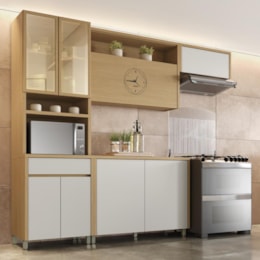 Cozinha Modulada Condessa 4 Peças com Paneleiro Carvalho/Greige - Nesher