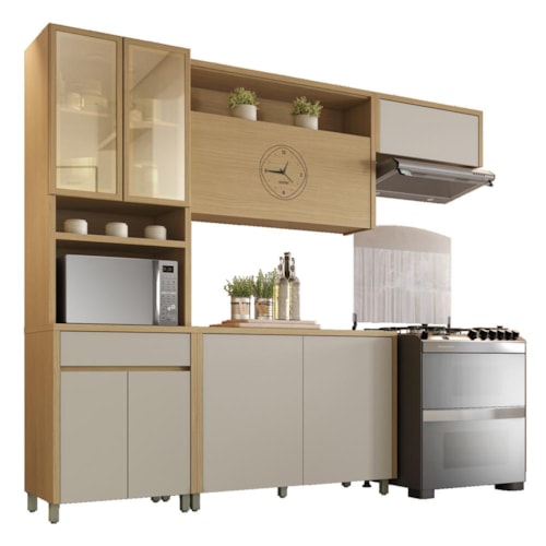 Cozinha Modulada Condessa 4 Peças com Paneleiro Carvalho/Greige - Nesher