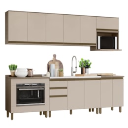 Cozinha Modulada Connect 10 Peças Duna/Cristal com Balcão Forno de Embutir - Móveis Henn Cozinha Modulada Connect 10 Peças Duna/Cristal com Balcão Forno de Embutir - Móveis Henn