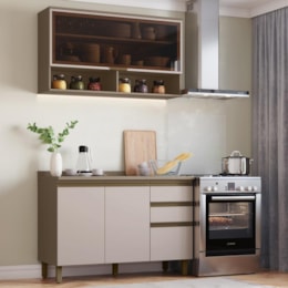 Cozinha Modulada Connect 2 Peças com Aéreo Basculante e Balcão 120cm Duna/Cristal - Móveis Henn