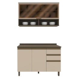 Cozinha Modulada Connect 2 Peças com Aéreo Basculante e Balcão 120cm Duna/Cristal - Móveis Henn