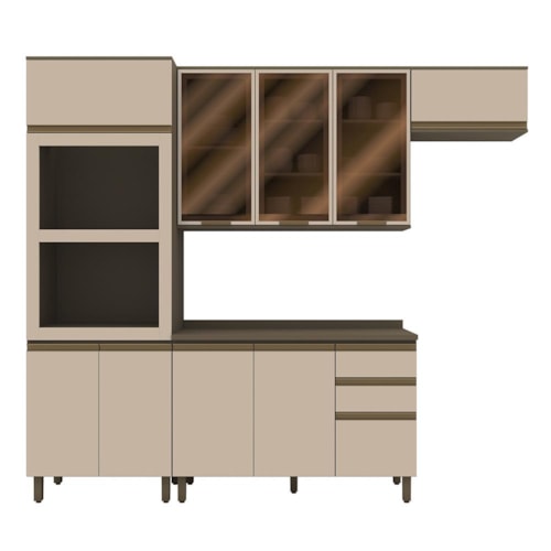 Cozinha Modulada Connect 4 Peças com Torre Quente 2 Fornos Duna/Cristal - Móveis Henn