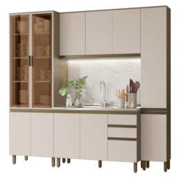 Cozinha Modulada Connect 4 Peças Duna/Cristal com Cristaleira - Móveis Henn Cozinha Modulada Connect 4 Peças Duna/Cristal com Cristaleira - Móveis Henn