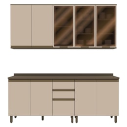 Cozinha Modulada Connect 5 Peças Aéreo 3 Portas Duna/Cristal com Vidro - Móveis Henn