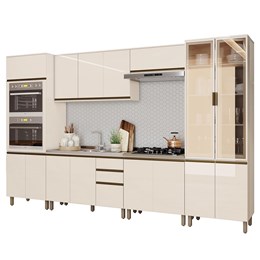 Cozinha Modulada Connect 6 Peças Off White com Torre Quente 2 Fornos e Cristaleira - Móveis Henn 