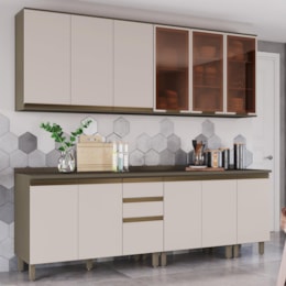 Cozinha Modulada Connect 7 Peças Aéreo 3 Portas Duna/Cristal com Vidro - Móveis Henn