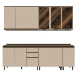 Cozinha Modulada Connect 7 Peças Aéreo 3 Portas Duna/Cristal com Vidro - Móveis Henn