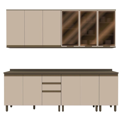 Cozinha Modulada Connect 7 Peças Aéreo 3 Portas Duna/Cristal com Vidro - Móveis Henn