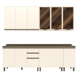 Cozinha Modulada Connect 7 Peças Aéreo 3 Portas Off White com Vidro - Móveis Henn