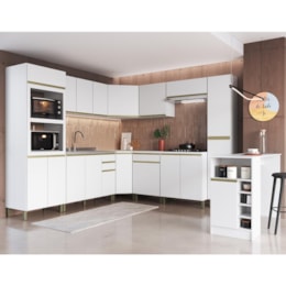 Cozinha Modulada de Canto Dinamarca 11 Peças com Torre Quente 2 Fornos e Bancada Branco - Indékes