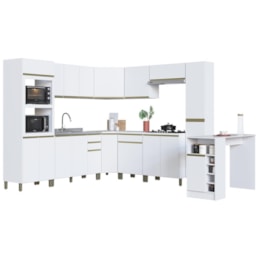 Cozinha Modulada de Canto Dinamarca 11 Peças com Torre Quente 2 Fornos e Bancada Branco - Indékes
