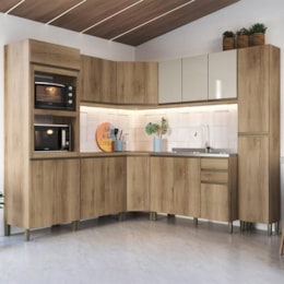 Cozinha Modulada de Canto Dinamarca 8 Peças com Torre Quente 2 Fornos Castani - Indékes