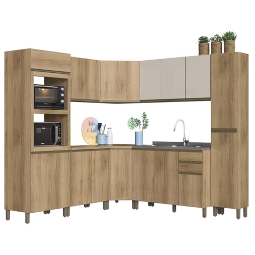 Cozinha Modulada de Canto Dinamarca 8 Peças com Torre Quente 2 Fornos Castani - Indékes