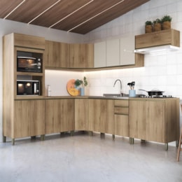 Cozinha Modulada de Canto Dinamarca 9 Peças com Torre Quente 2 Fornos Castani - Indékes