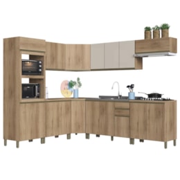 Cozinha Modulada de Canto Dinamarca 9 Peças com Torre Quente 2 Fornos Castani - Indékes
