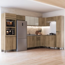 Cozinha Modulada de Canto Dinamarca 9 Peças com Torre Quente 2 Fornos e Paneleiro Castani - Indékes