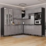 Cozinha Modulada de Canto Firenze 8 Peças com Torre Quente 2 Fornos e Paneleiro Chumbo/Titânio - Indékes