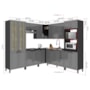 Cozinha Modulada de Canto Firenze 8 Peças com Torre Quente 2 Fornos e Paneleiro Chumbo/Titânio - Indékes