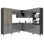 Cozinha Modulada de Canto Firenze 8 Peças com Torre Quente 2 Fornos e Paneleiro Chumbo/Titânio - Indékes