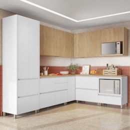 Cozinha Modulada de Canto Rainha 9 Peças com Paneleiro Branco/Nature - Nesher