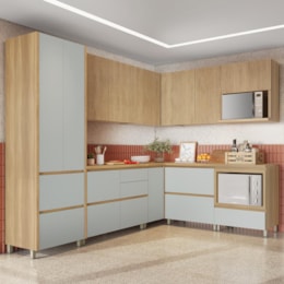 Cozinha Modulada de Canto Rainha 9 Peças com Paneleiro Nature/Verde - Nesher