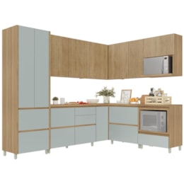 Cozinha Modulada de Canto Rainha 9 Peças com Paneleiro Nature/Verde - Nesher